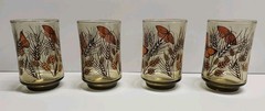 Mid Century Modern Monarch Butterfly & Wheat 6oz Juice Glass Set Of 4 1970’s