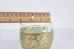 Culver Toledo Set 2 Roly Poly Drinking Glasses MCM Green Gold 22k Barware 1950s