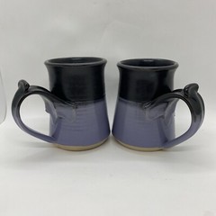 VTG Geff Reed Stoneware Coffee Tea Mug Set Purple Pink Wine Black Artist Signed
