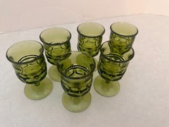 Set of (6) – Color Crown Green – Stemmed Cordial Glasses – 3 1/2″ Tall