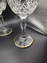 Vintage Crystal Wine Glasses 24K Gold Plated Bands Set Of 4