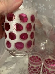 ❤️4 Libbey Concord Cranberry Coin Dot Sugar Frosted 12oz Drinking Glasses