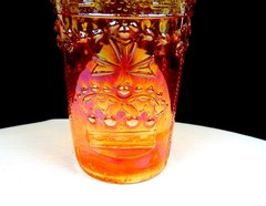 Jain Carnival Glass India Marigold Crown Of India Vintage 5 1/2″ Tumbler 1935-