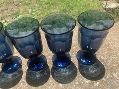 Vintage Set Of 6 Libbey Duratuff Dusky Blue Ice Tea Wine Glasses Goblets