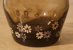 Libbey Vtg Amber Spring Blossom Strawflower Crazy Daisy 12oz Glasses Tumbler (4)