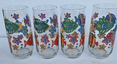 4 Vintage Libbey Tropical Fish Drinking Glass 16oz Starfish Ocean NEW