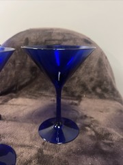 3 Vintage Cobalt Blue Martini Cosmopolitan Cocktail Glasses 8oz Party Barware