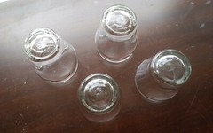 Rare set vtg 4 Dominion wavy clear fountain soda shop glassware shot glasses 2″