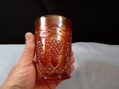 Vintage Fenton Marigold Carnival Glass Lattice & Grape Pattern Tumbler INV2