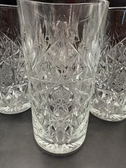 4 Vtg Libbey Hobstar Cut Glass Pattern Heavy Tumbler Drinkware Crystal Clear