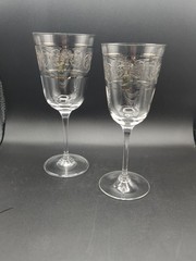 Set Of2-Lenox Autumn Legacy Glasses Etched Scroll Platinum Trim 1-water/1-wine