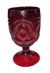 LE Smith Ruby Red Glass Goblet Moon And Stars Vintage 10 oz