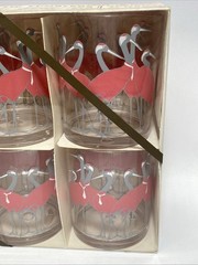 Vintage New! Rare CERA Cranes In White Ties Set Of 6 MCM Cocktail Tumblers