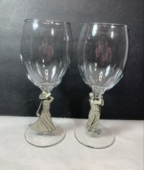Fort Pewter Male Female Golfers Wine Water Glass Set Golf Gift Vintage