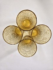 4pc Vtg Anchor Hocking Lido Milano Honey Gold Amber Glass Tumblers 6″ Crinkle