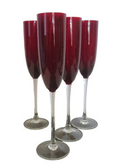LENOX -Holiday Gems Ruby- Red Crystal Blown Glass Champagne Flutes (4) VTG