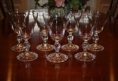 Fostoria Colonial Dame Clear Blown Glass Water Goblets Swirl Stem Set of 7