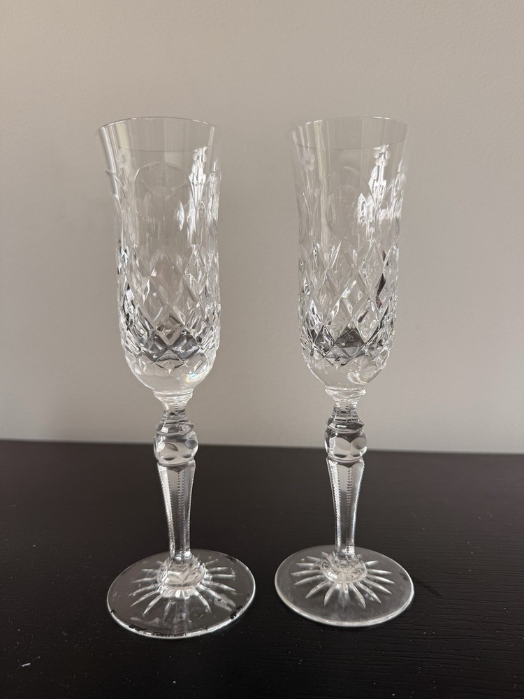 GALWAY LONGFORD CHAMPAGNE FLUTES, Cut Lead Crystal, 8 1/8″, 8 Oz, IRELAND, 2PCS