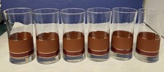 6 Vintage Libbey BrandyWine MCM Tumbler Glasses Barware Striped Burgandy Gold