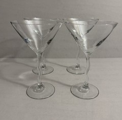 Vintage Libbey Courbe Clear Stem Wazy Squiggly Zigzag Martini Glass Set of 4