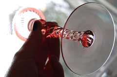 Vtg Set 5 TIFFIN FRANCISCAN Water Goblet Glasses PINK SWIRL OPTIC 8.75″ 15022