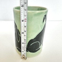 Karis Swink Barry Animal Pottery Rabbit Tumbler Sgraffito Studio Ceramic Signed