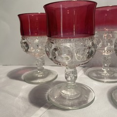 SET OF 6 King’s Crown Ruby Red Flash Thumbprint Water/Wine Goblets 5.5″ Vintage