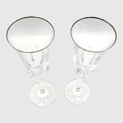 Rogaska Aulide Champagne Flutes Platinum Rim Crystal Slovenia Set of 2