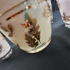 6 Vintage Libby Frosted Silver Leaf Tumblers Glasses 12 oz with Ice Bucket