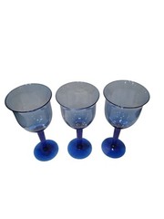 3 Vintage Cobalt Blue Stem Wine Glasses Water Tea Goblets Thick Stem 9.5” Tall