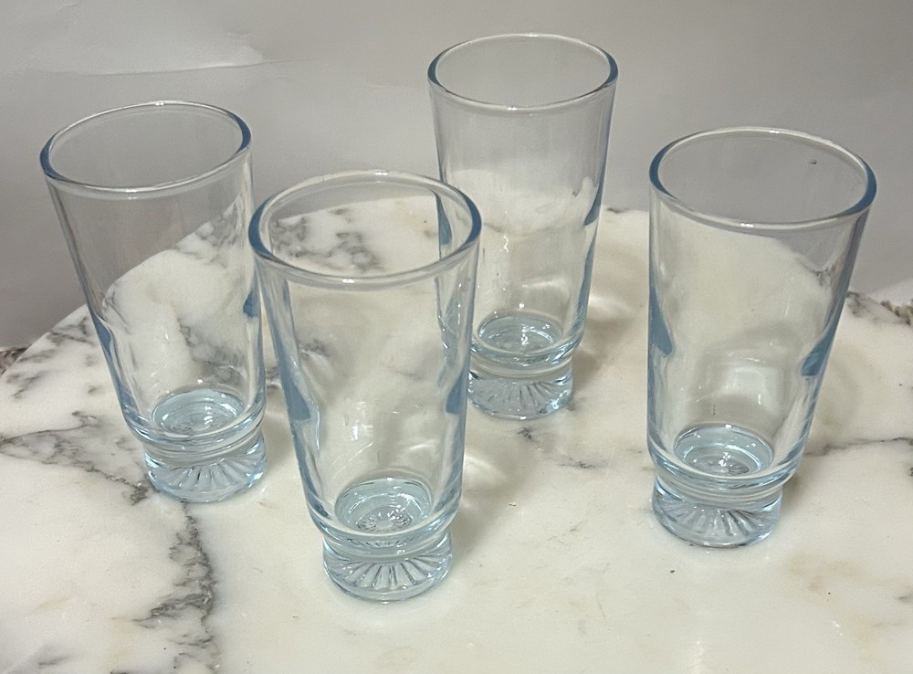 Tinted Blue Glass 4 OZ 4 1/4″h Liquor Alcohol Shot Glasses Shooters Set of 4