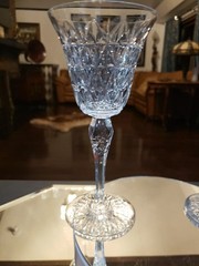 Water Goblets & Wine Glass , cut Crystal SIGNED Saint St Louis cross-cut diamond