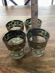 4 VTG MCM Cera Green Golden Grapes&Columns Old Fashion Cocktail Glasses,8 Total