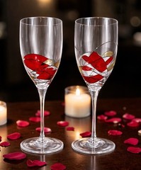 Euroglass Milano Romania MOSAIC Stained Red And Gold Crystal Wine Glasses Set 2