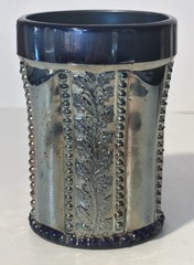 3 Antique Summit Art Glass Holly Berry Carnival Tumblers Iridescent Cobalt Blue