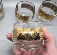 Culver 22k Coronet Barware Set Cocktail Pitcher with 3 Roly Poly Glasses