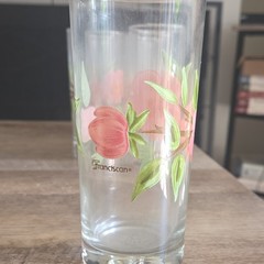 Franciscan Desert Rose Floral Tall Glasses Set of 8, Clear Pink Green Glossy