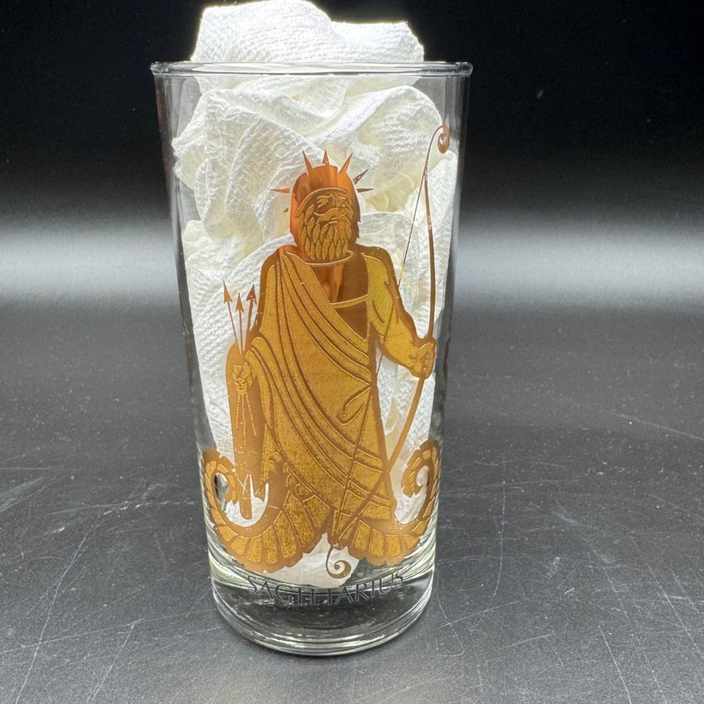 Vintage 1960s Anchor Hocking Sagittarius Zodiac Gold Highball Glass