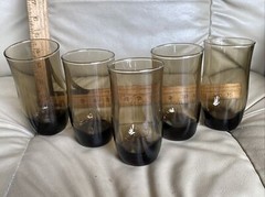 Set Of 5 Vtg MCM Libbey Tawny Accent Tumbler Glasses Smoke Brown Retro Glassware