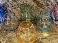 (6)Rare Icet Murano Cognac Brandy Glasses Set 4 Blue Green Red Yellow Nice Arte