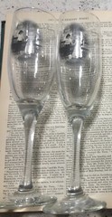 2 vintage engagement or wedding wine~champagne glasses w/etched cowboy and girl~