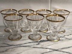 Vintage Gold Rim Water Ice Tea Goblets, Dessert/Sherbert & Cordial Glasses