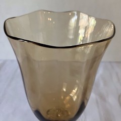 5 Crystal Goblets, Amber Color , Wavy , Scalloped Rim, 8.5”