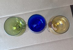 Three (3) Block Crystal Festival Balloon Wine Glasses Iridescent Jewel Colors