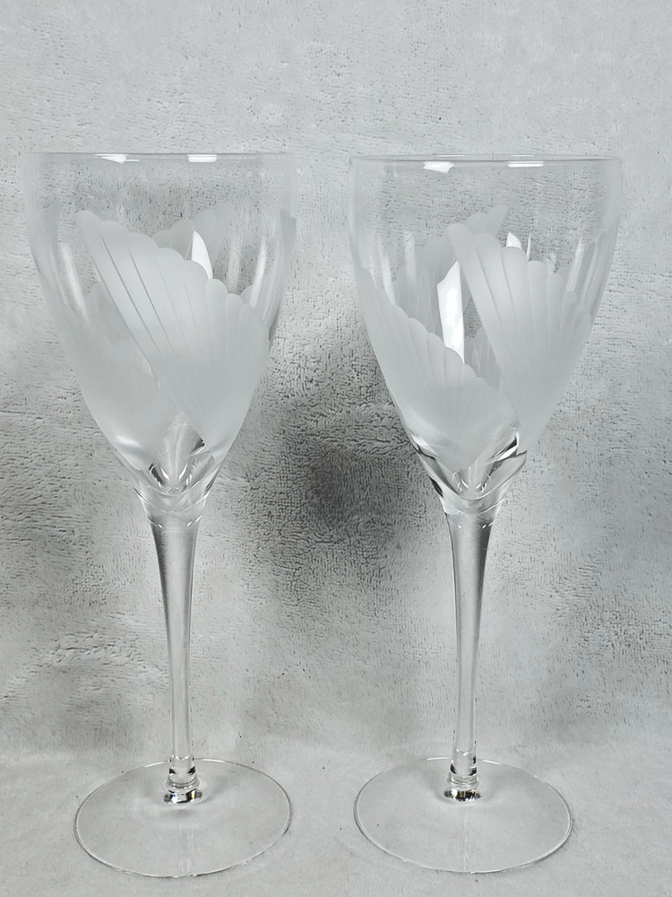 2 LENOX Crystal Made in USA Frosted Glass FANLIGHT Pattern 8 5/8″ Water Goblets