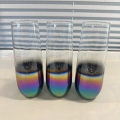 Lot 3 Vintage Skinny Glasses Wildly Iridescent Iridescence Retro Chic Champagne