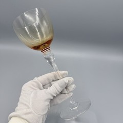 Saint Louis France Crystal Wine Glass Amber Gold Bowl Tall Stem Replacement 9in