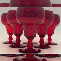 Fenton Ruby Red Aqua Caliente Georgian 6pc Water Goblets 1931-1942 USA 5.5″t 9oz