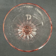 Vintage Pink Ribbed Glass Goblet , 7 7/8” Tall, Depression Glass / Art Deco