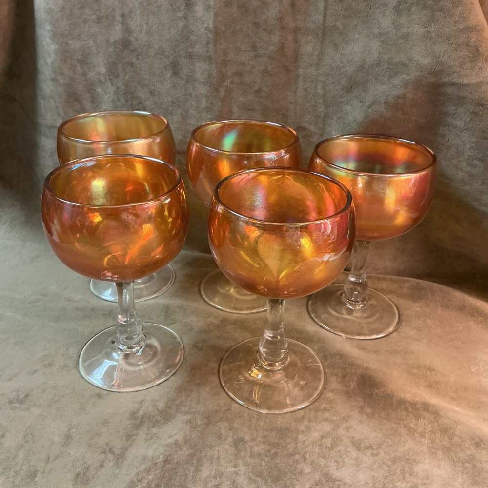 Vintage 1920s Fenton art glass Marigold carnival beer goblet a lot of five
